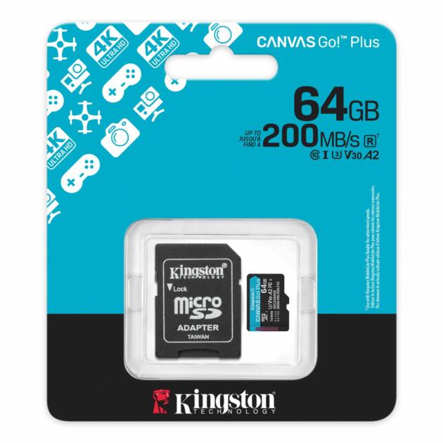 Kingston Canvas Go! Plus 64GB microSDXC Gen4 (200MB/s) + Adapter