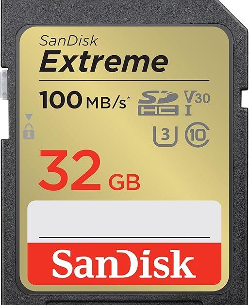 SanDisk Extreme SDHC 32GB — V30, U3, C10, 100MB/s Read, 60MB/s Write, 4K UHD #SDSDXVT-032G-GNCIN