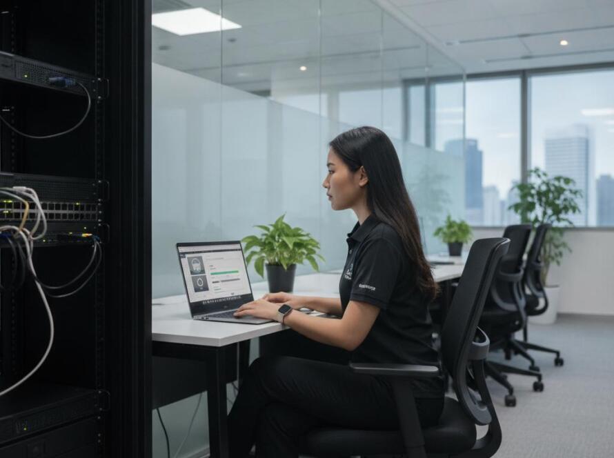 IT technician setting up Acronis backup Singapore solution for SME office server