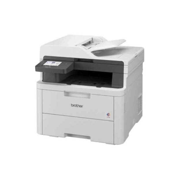 Brother DCP-L3560CDW colour laser multifunction printer shown with touchscreen and paper tray