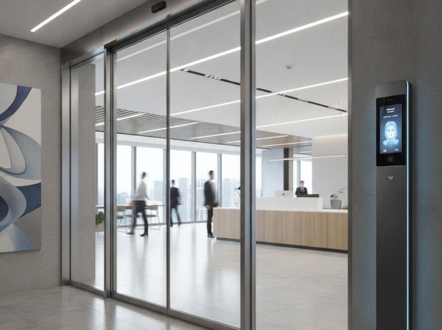 Hikvision access control Singapore face recognition terminal installed at office entrance