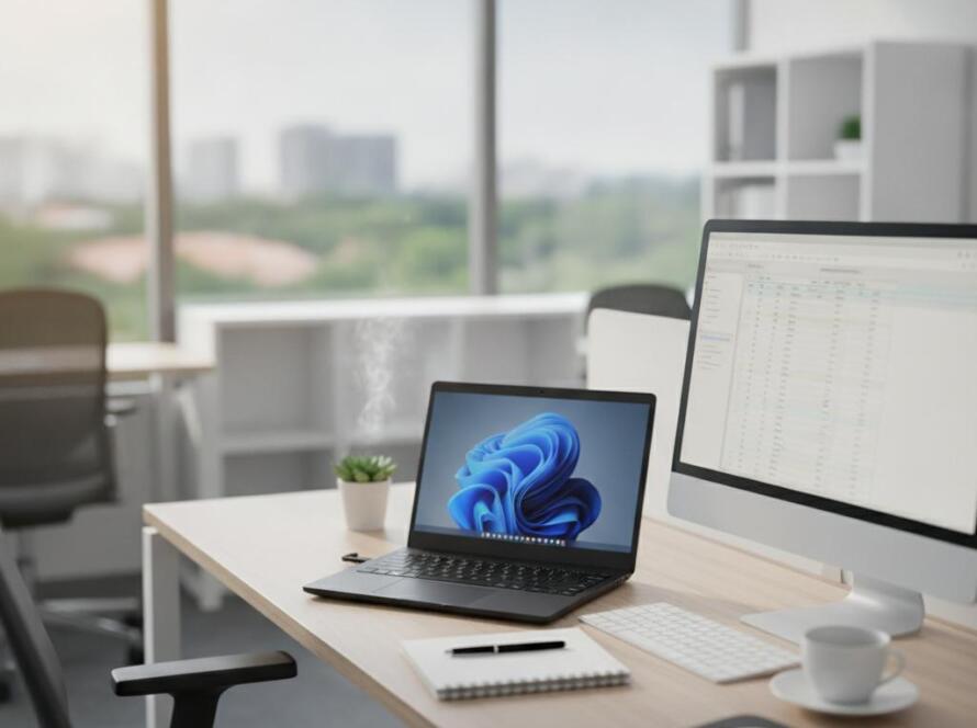Business laptop on office desk representing ThinkPad Singapore purchase for SME procurement