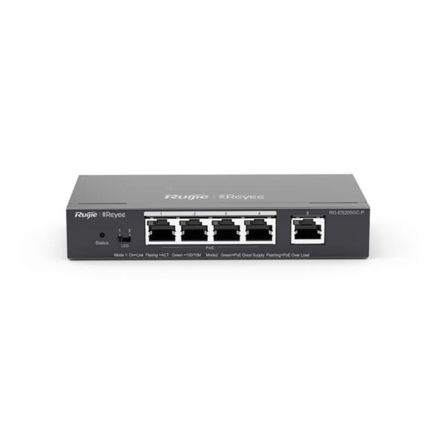 Ruijie Reyee RG-ES205GC-P 5-port Gigabit PoE switch in steel desktop case